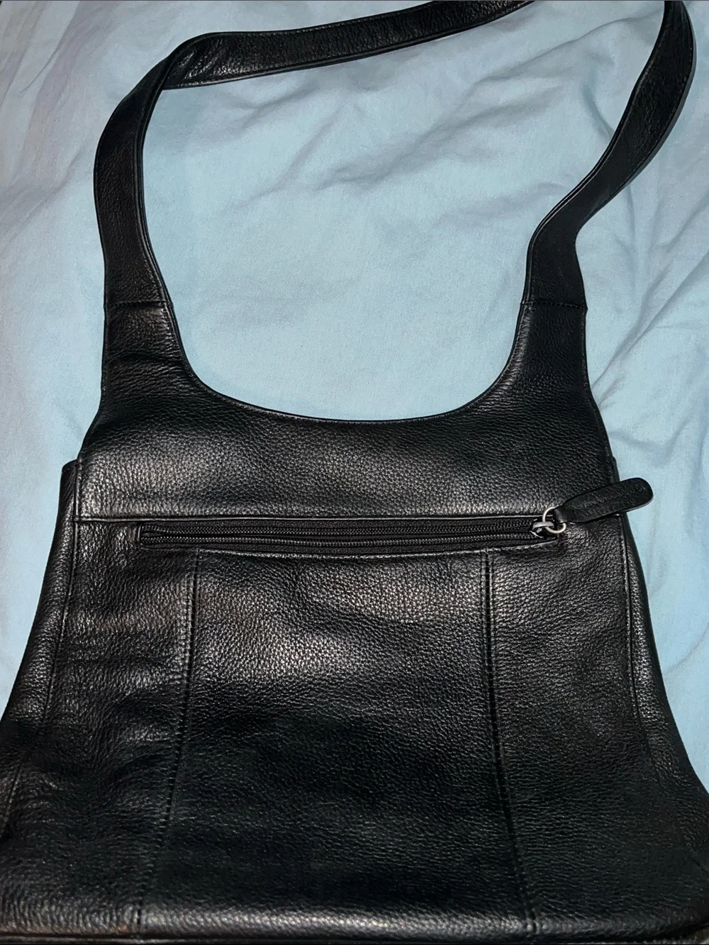 Vintage Tignanello Black Leather Shoulder Bag Flap Hobo Zipper Pocket